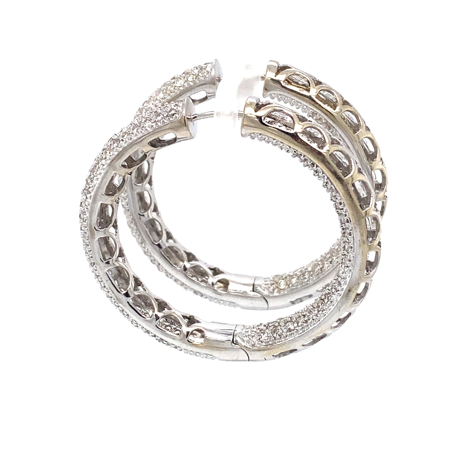 Circa 1990 Inside-Out Diamond Hoop Earrings in 18 Karat White Gold