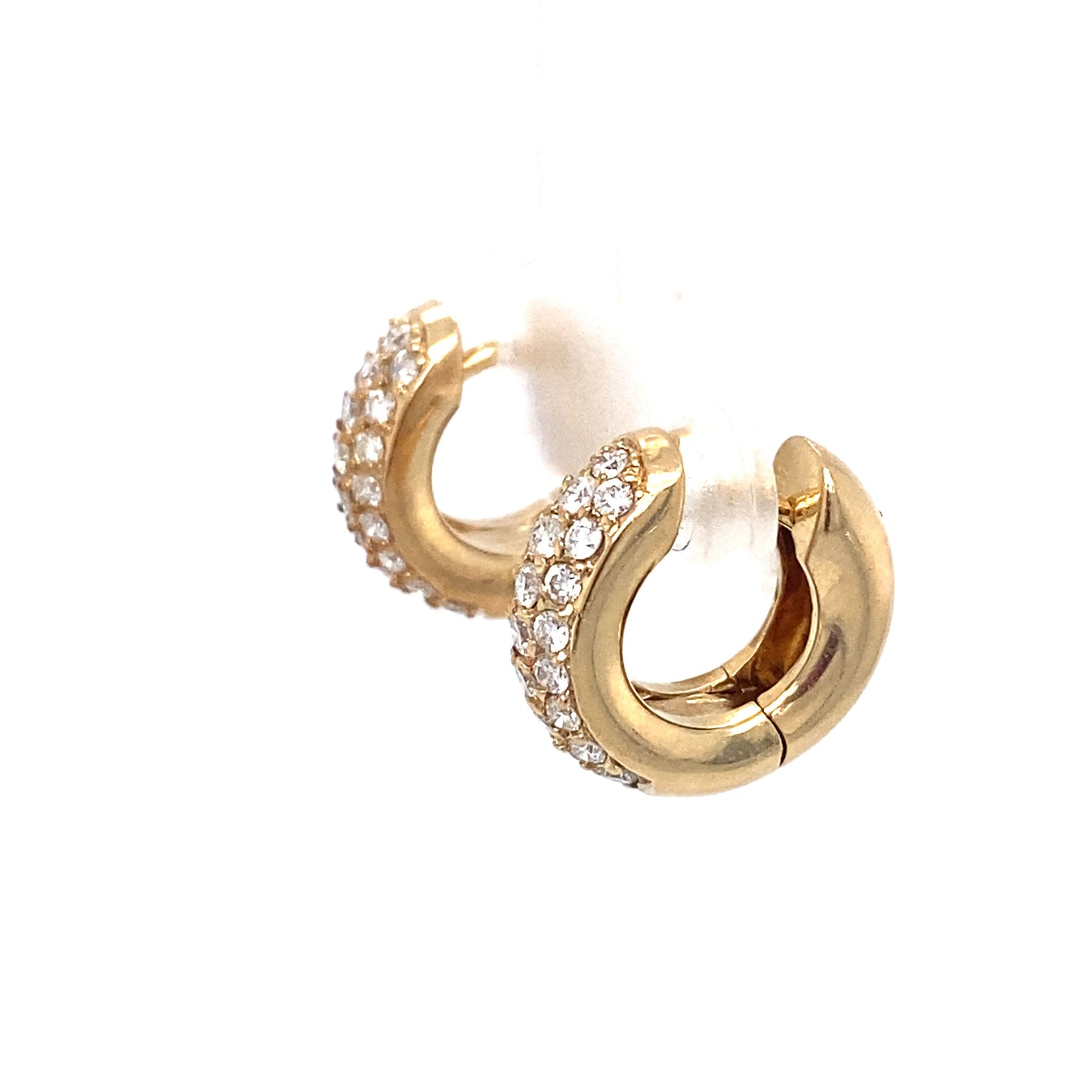 Circa 1980s Pavé Diamond Huggie Hoop Earrings in 18 Karat Gold