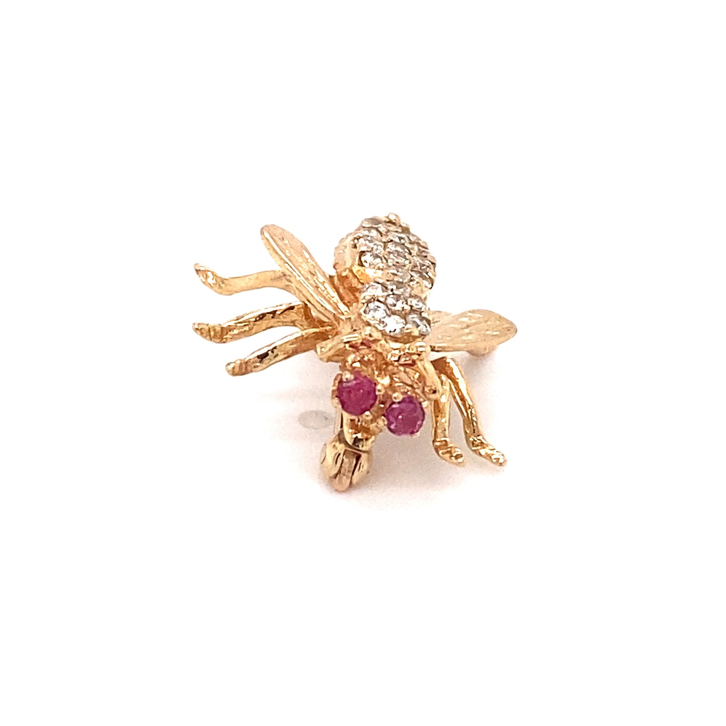 Circa 1980 Diamond Bee Pin With Ruby Eyes in 14 Karat Gold