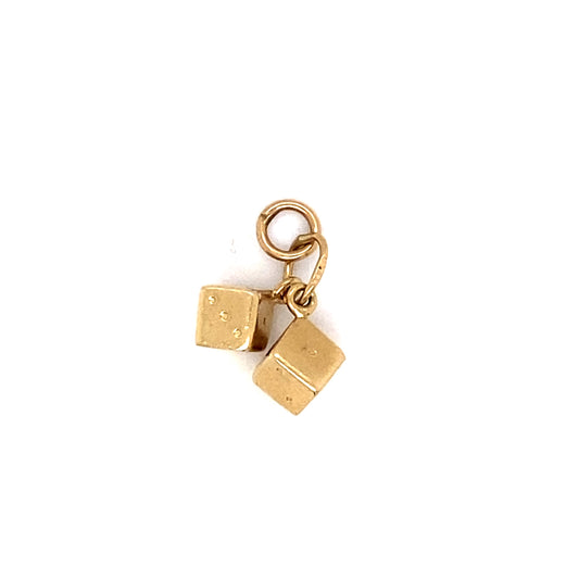 Circa 1980 Hanging Dice Charm in 14 Karat Gold