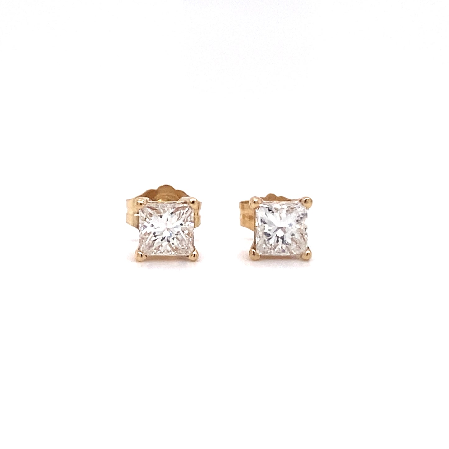 Circa 1990 0.75 Carat Princess Cut Diamond Stud Earrings in 14K Gold