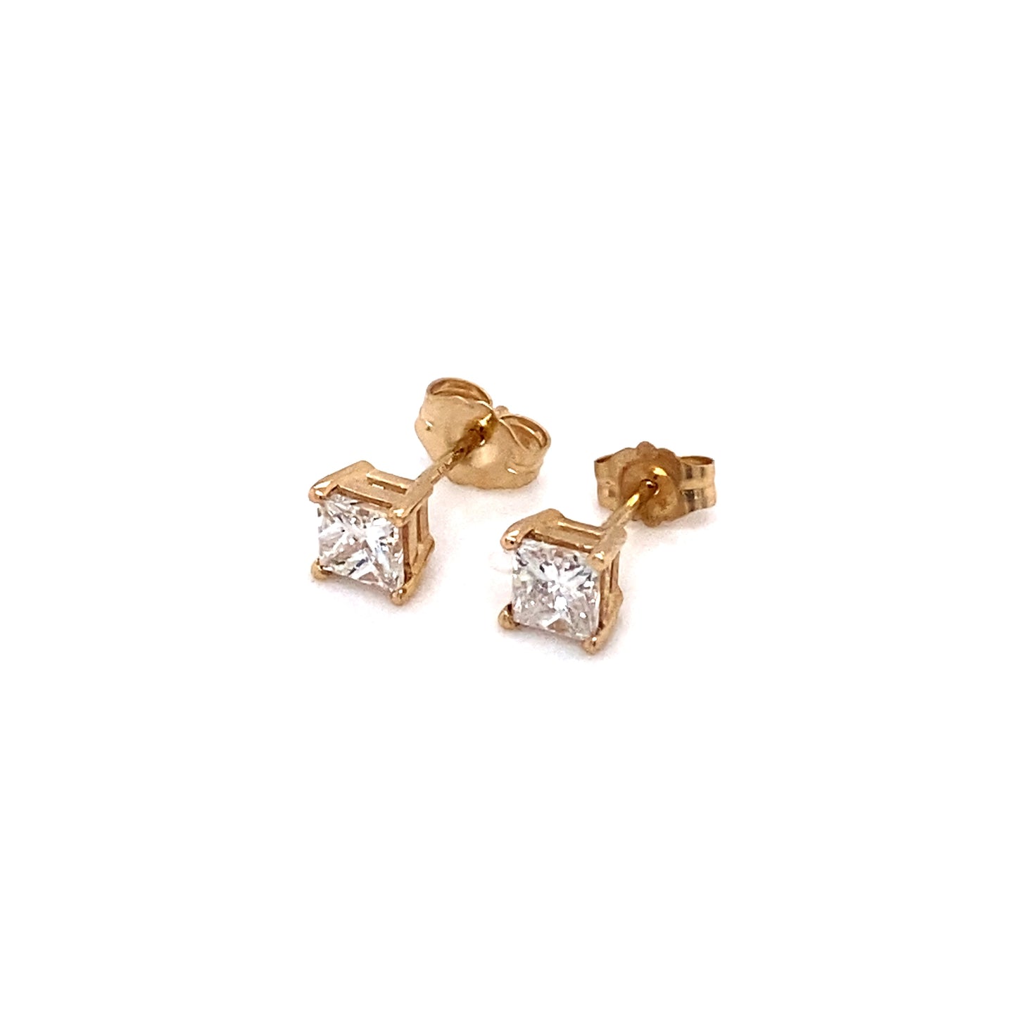 Circa 1990 0.75 Carat Princess Cut Diamond Stud Earrings in 14K Gold