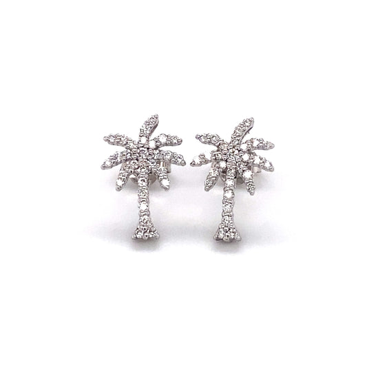 Roberto Coin Palm Tree Diamond Stud Earrings in 18 Karat White Gold