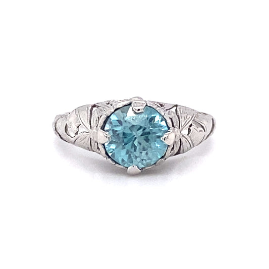 Circa 1920 Art Deco 1.0 Carat Blue Zircon Ring in 14K White Gold
