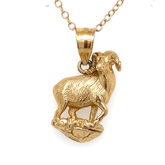 Circa 1950s Ram Animal Pendant in 14 Karat Gold