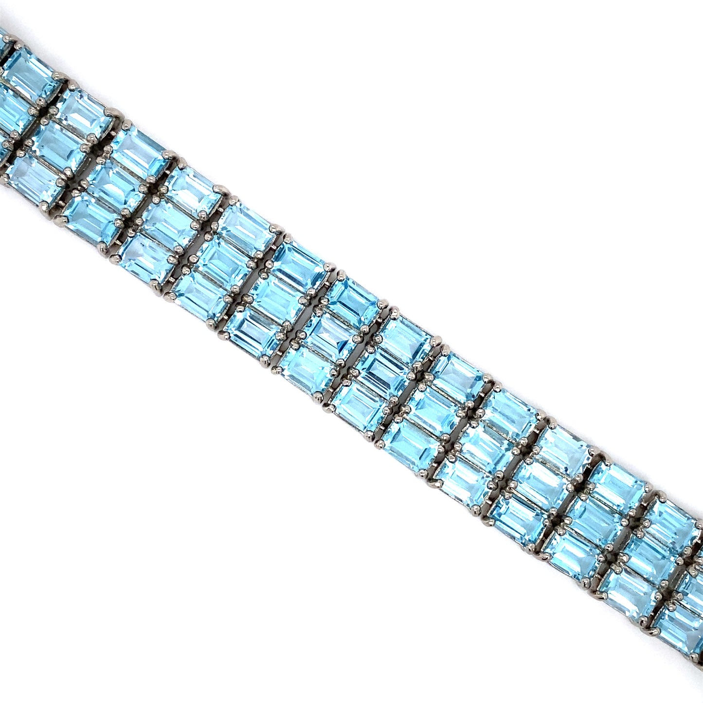Circa 1960s 66 Carat Blue Topaz Three Row Bracelet in Sterling Silver