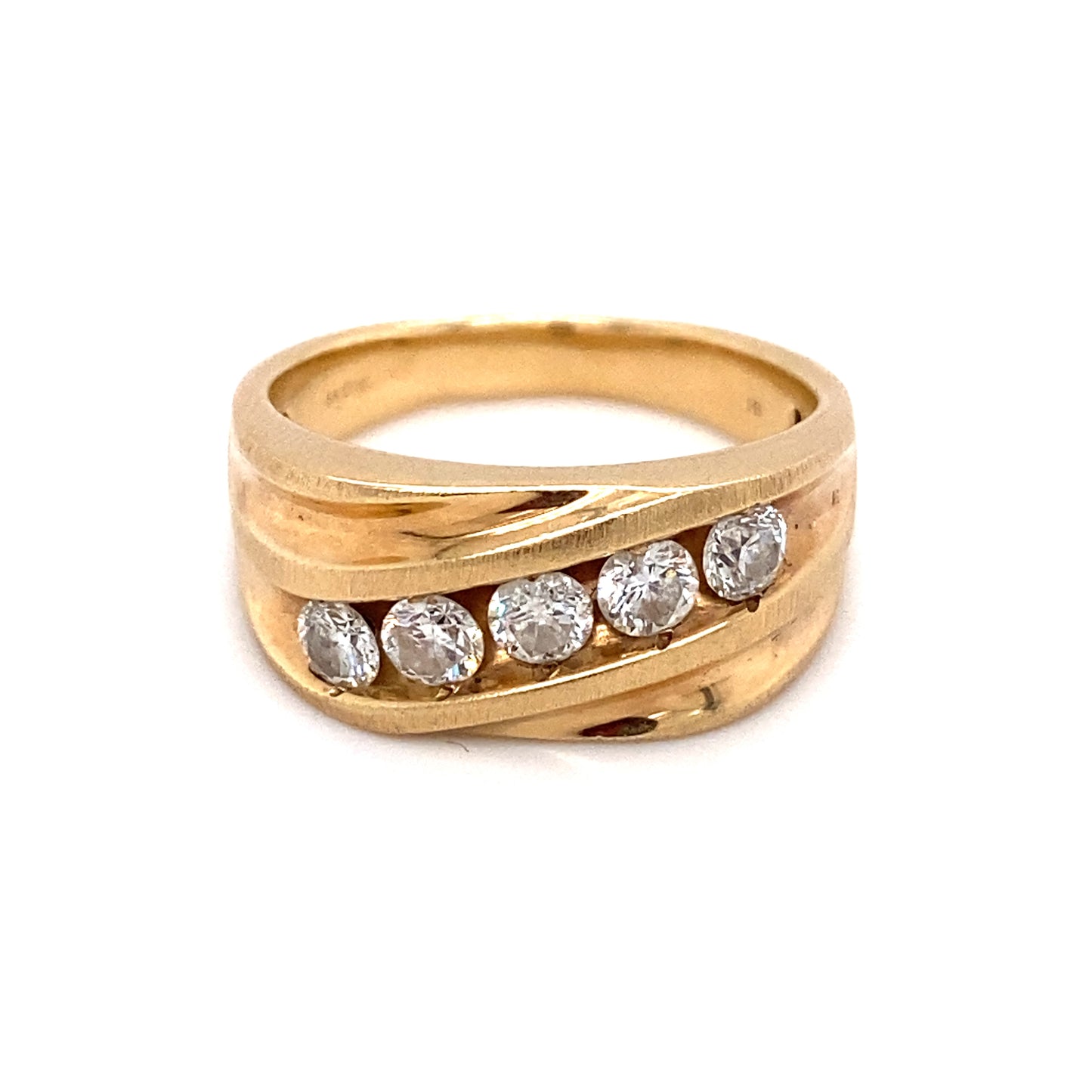 Circa 1980s Five Stone Mens Diamond Ring in 14K Gold