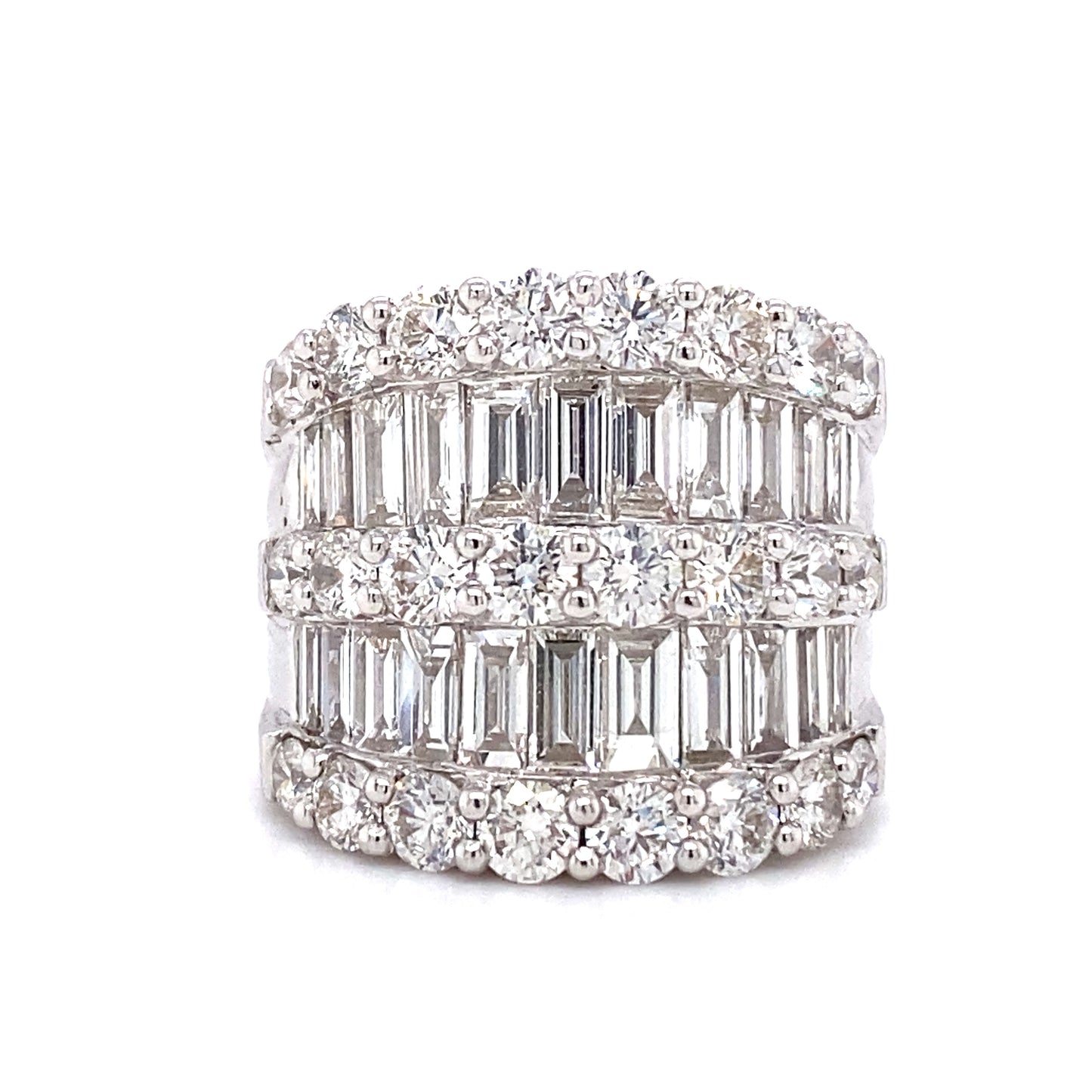 Circa 1980s 4.8 Carat Round and Baguette Diamond Band in 18K White Gold