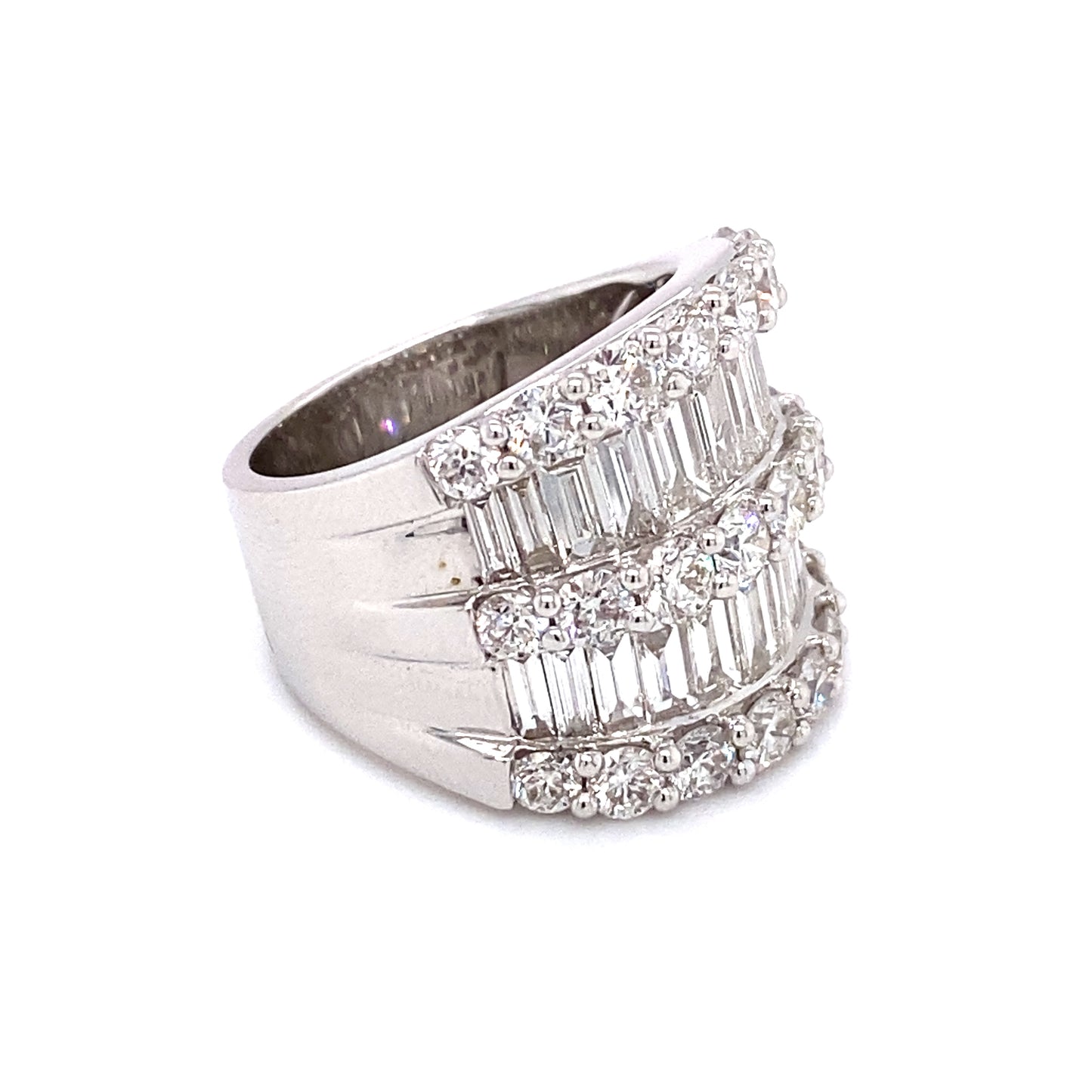 Circa 1980s 4.8 Carat Round and Baguette Diamond Band in 18K White Gold