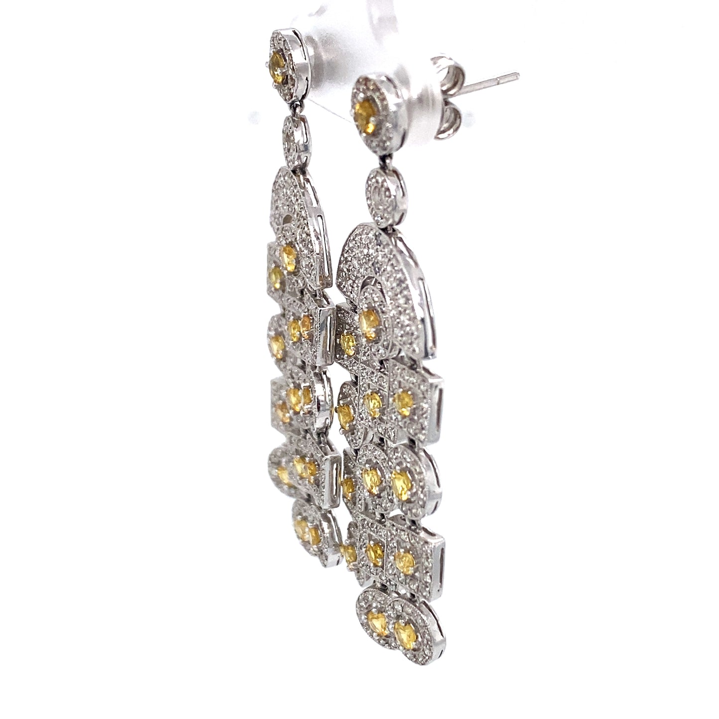 Circa 1960s Retro Yellow Topaz and 3.0 Carat Diamond Chandelier Earrings in 18K White Gold