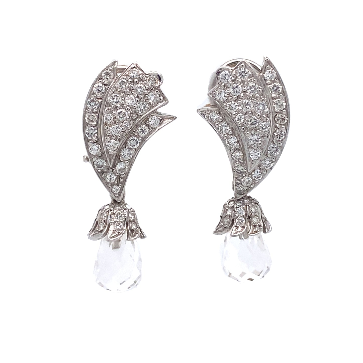 Circa 1980s Kunzite Briolette and Diamond Drop Earrings in 18K White Gold
