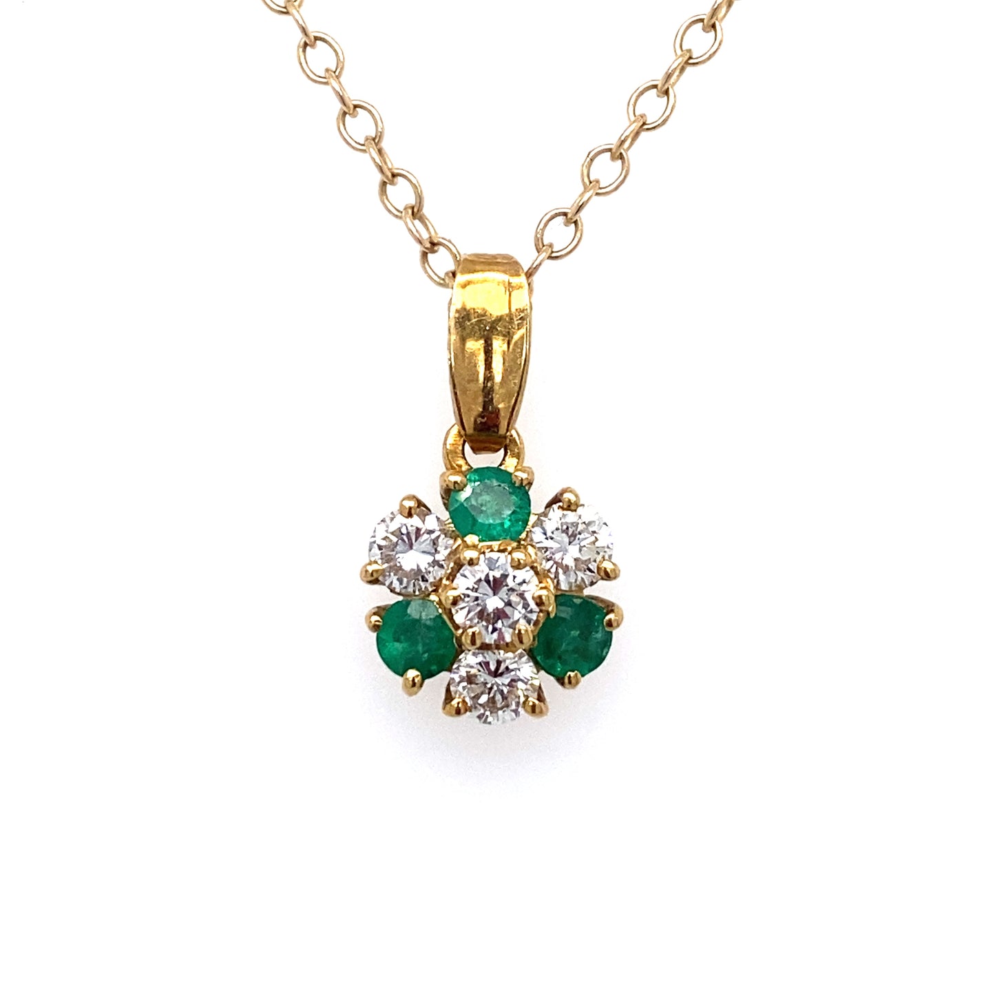 Circa 1970s 0.50ct Diamond and Colombian Emerald Cluster Pendant in 18K Gold
