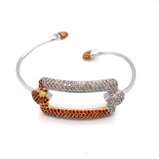 Circa 1980s Ruby and Diamond Adjustable Cuff Bracelet in Two Tone 18K White Gold