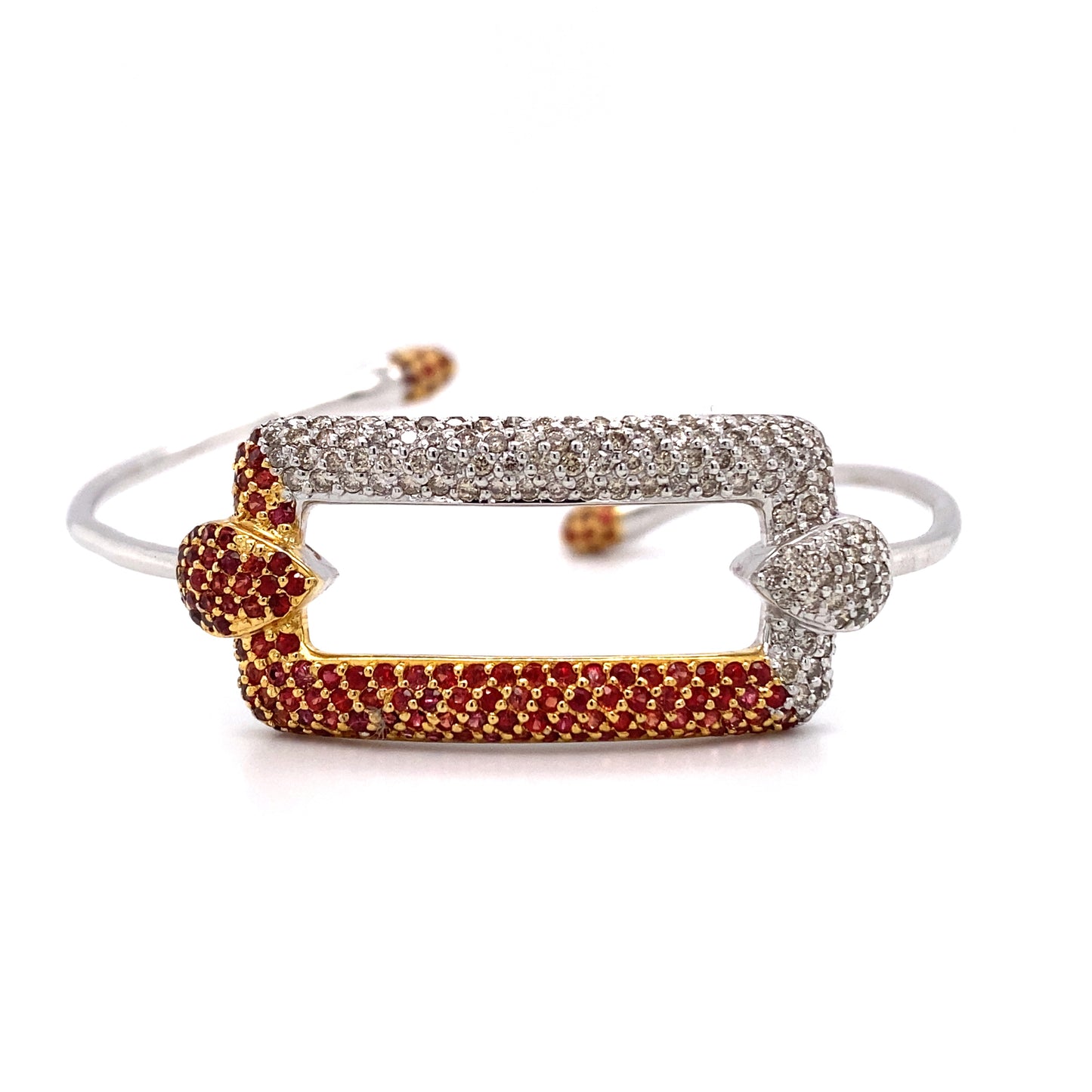 Circa 1980s Ruby and Diamond Adjustable Cuff Bracelet in Two Tone 18K White Gold