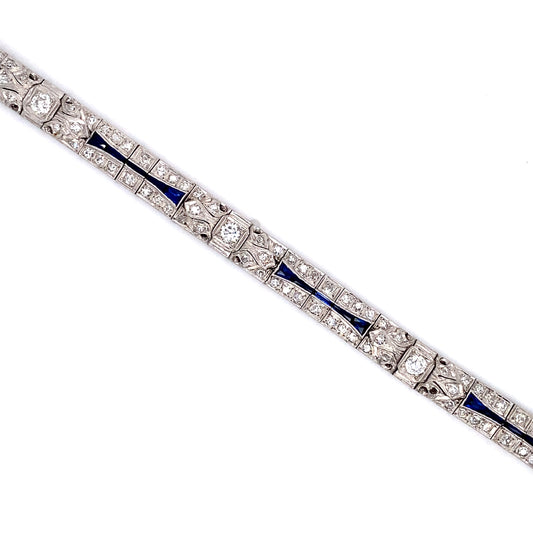 Circa 1910 Art Deco 5.0 Carat Diamond and Sapphire Bracelet in Platinum