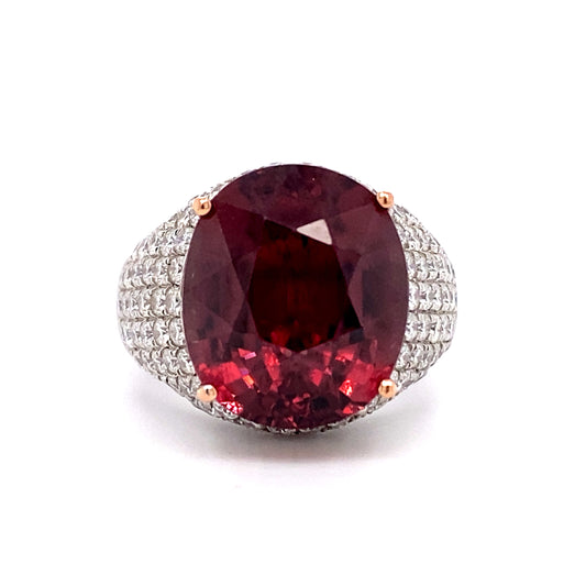 Circa 1980s 4.0 Carat Pink Tourmaline and Diamond Ring in 14K Gold