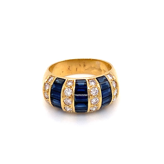 Circa 1980s 0.90ct Diamond and 1.10ctw Sapphire Dome Ring in 18K Gold