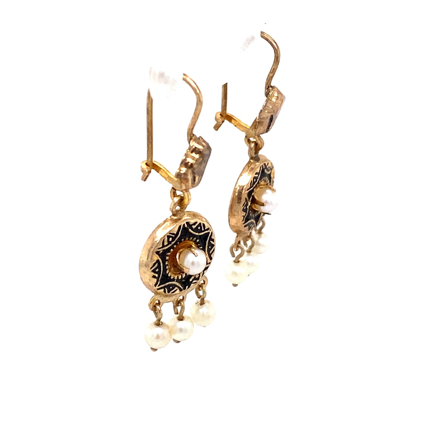 Circa 1920s Pearl Chandelier Drop Earrings in 14K Gold