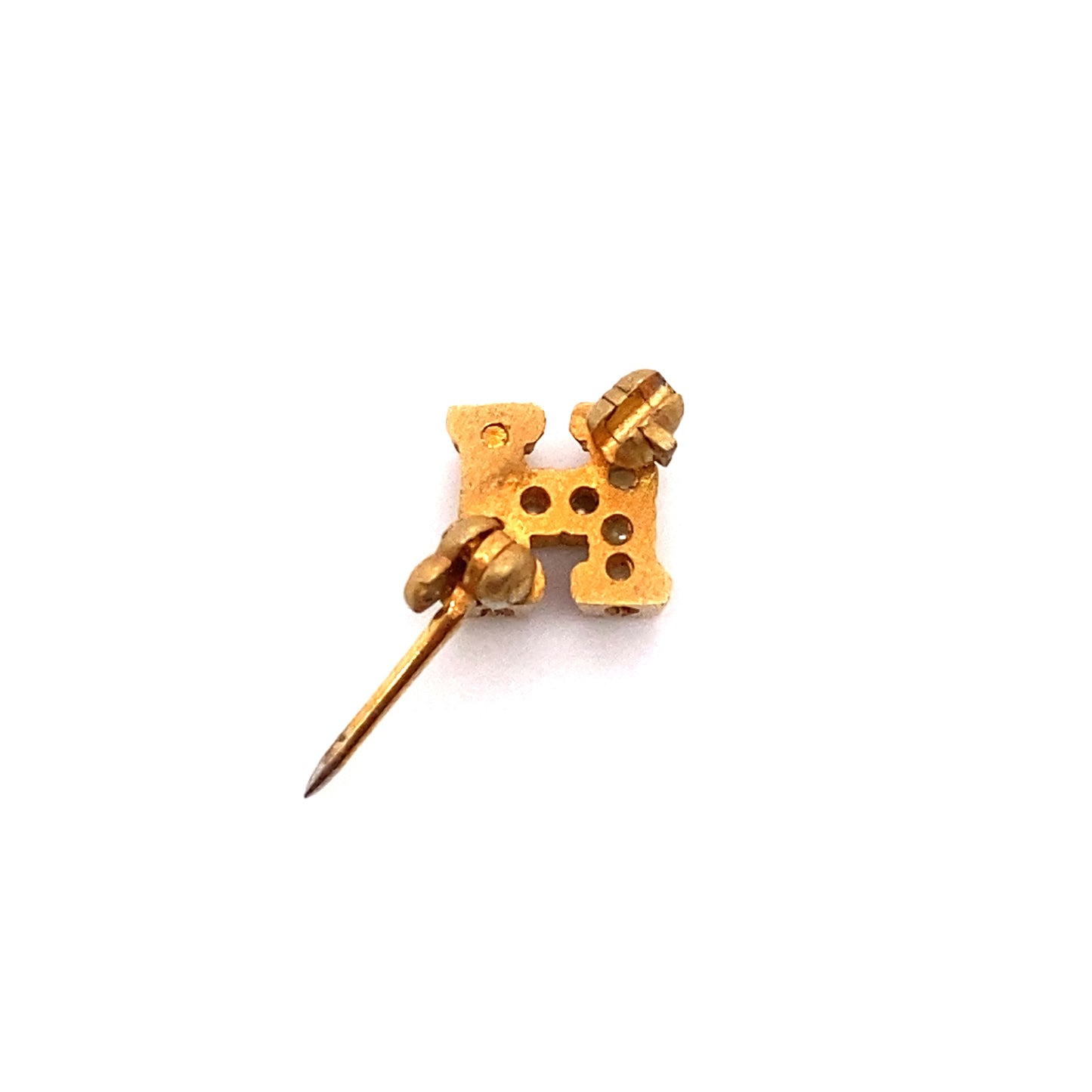 Circa 1920s Initial H Micro Pin with Seed Pearls in 14K Gold