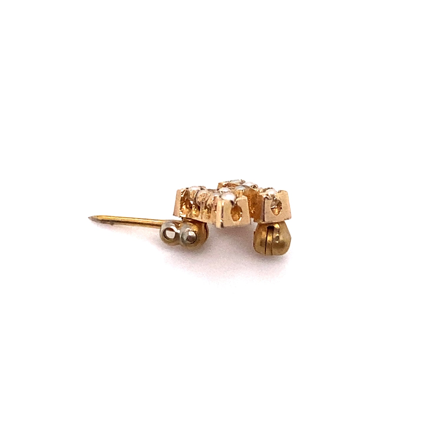 Circa 1920s Initial H Micro Pin with Seed Pearls in 14K Gold