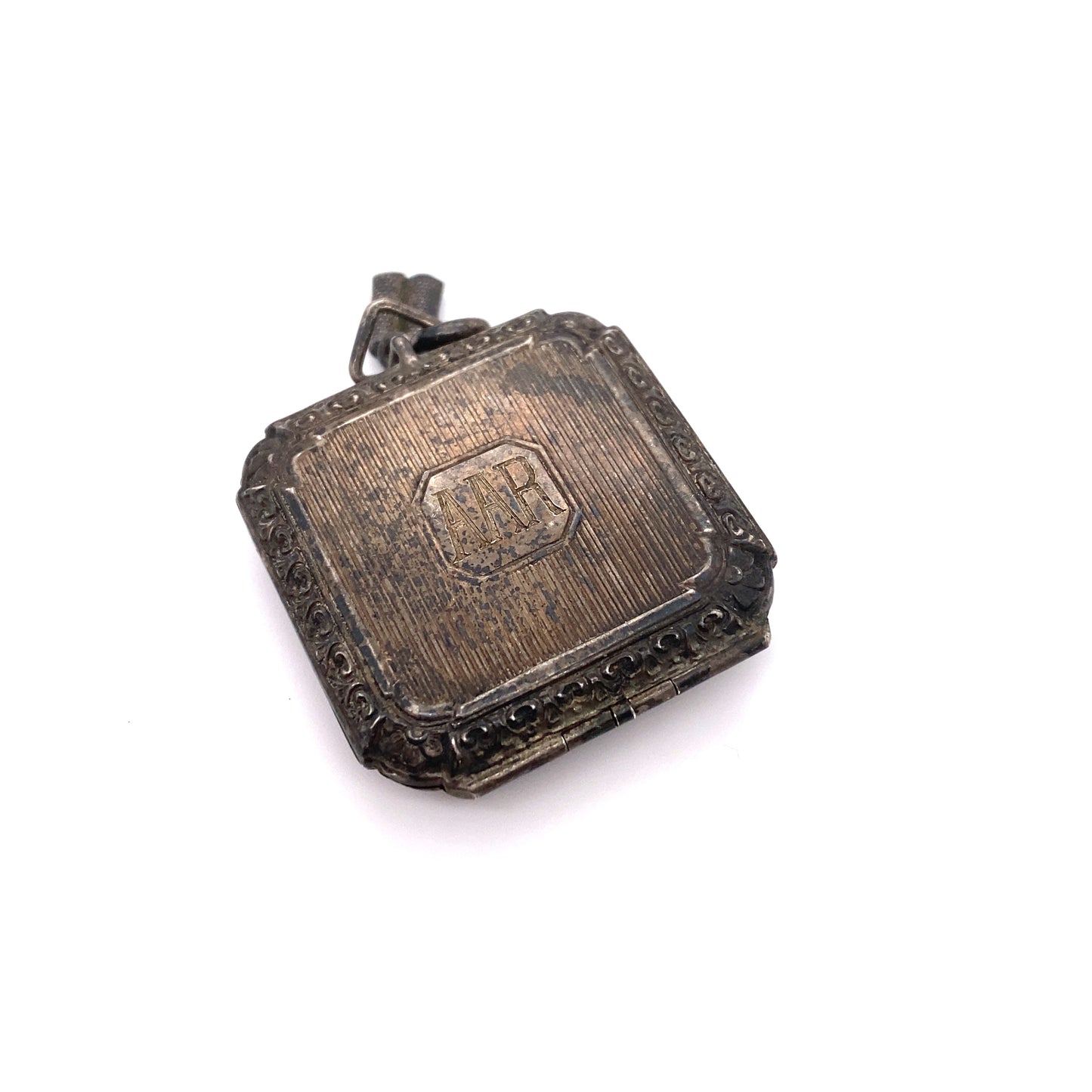 Circa 1925 Monogrammed Mourning Locket with Hair and Photo in Sterling Silver and 18K Gold