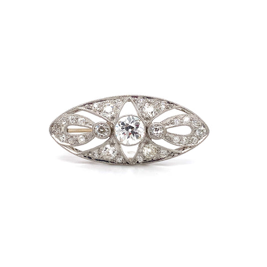 Circa 1920s Art Deco Diamond Oval Brooch in Platinum and White Gold
