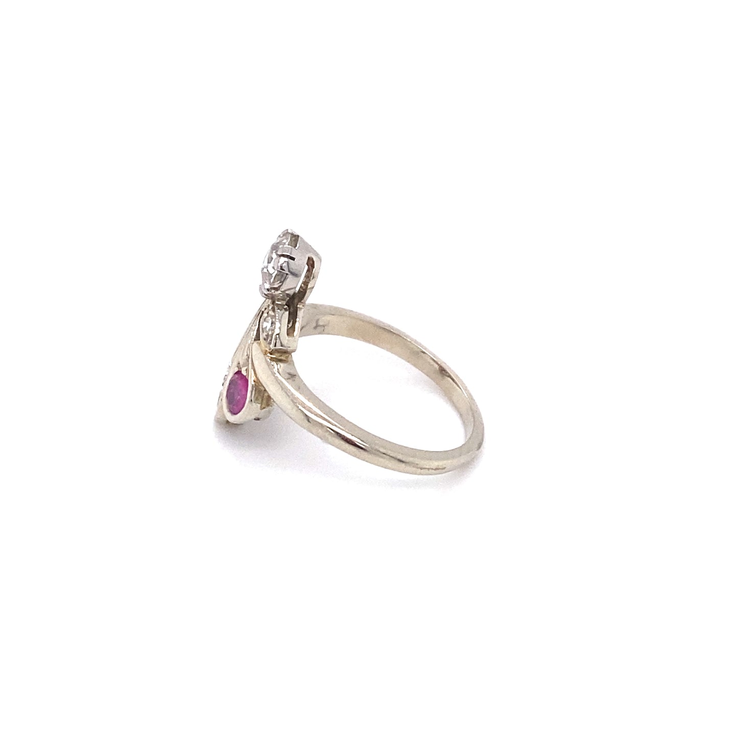 Circa 1920s 0.50 Carat Diamond and Ruby Ring in 14K White Gold