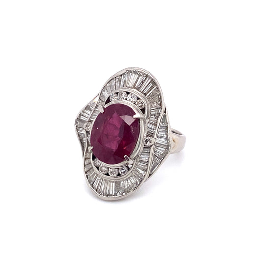 Circa 1980s 5.96 Carat Ruby and Diamond Cocktail Ring in Platinum