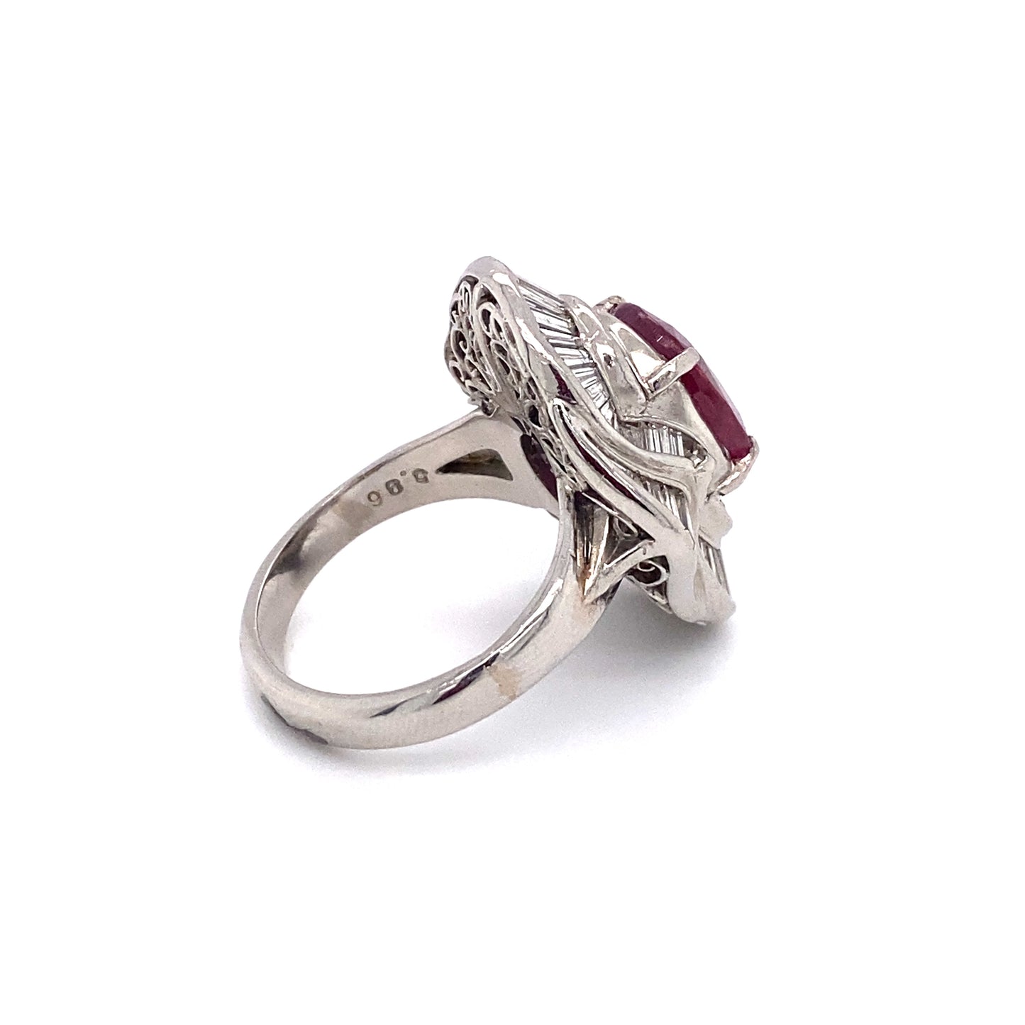 Circa 1980s 5.96 Carat Ruby and Diamond Cocktail Ring in Platinum