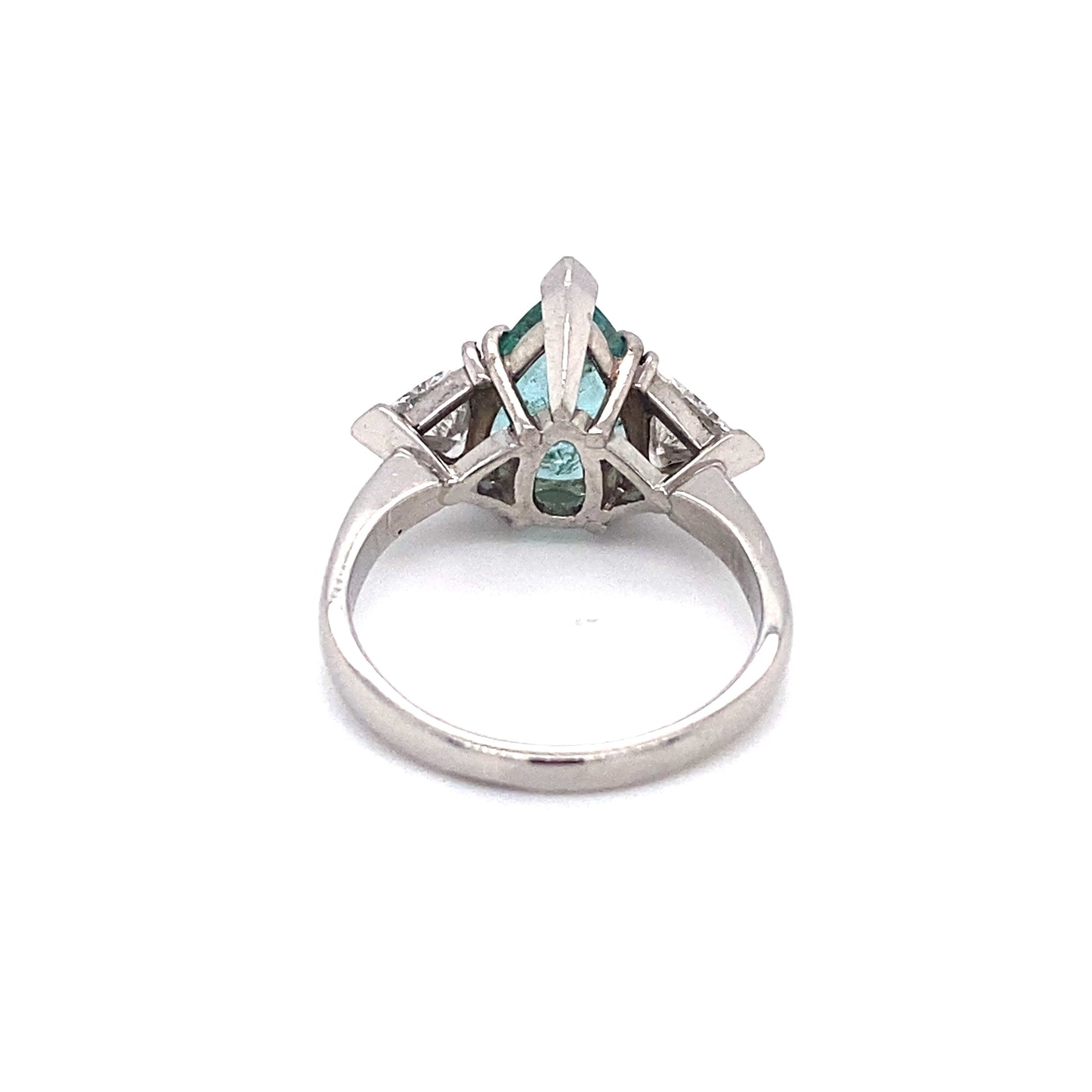 Circa 1980s 1.50 Carat Pear Cut Emerald and Diamond Three Stone Ring