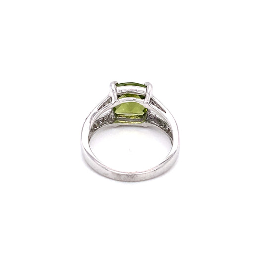 Circa 1990s 2.0 Carat Peridot and Diamond Split Shank Ring in 14K White Gold
