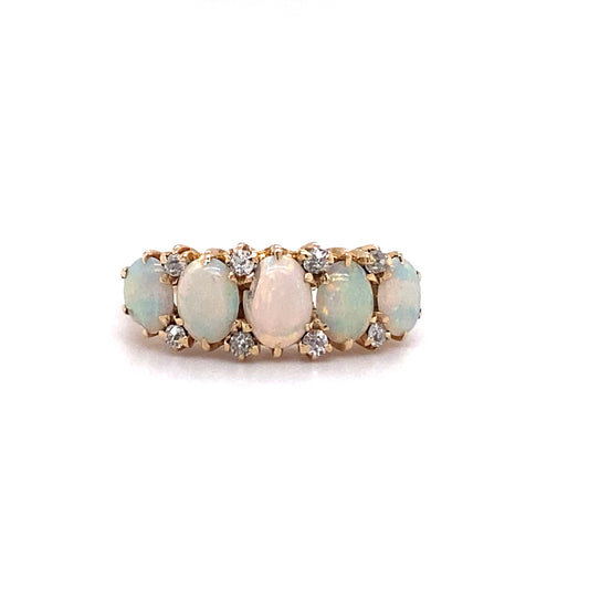 Circa 1890s Victorian 2.0 Carat Opal and Diamond Band in 14K Gold