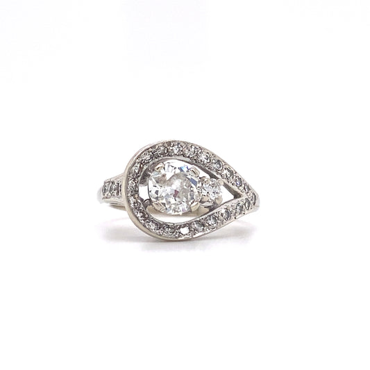 Circa 1920s 0.80 Carat Diamond Loop Ring in 14K White Gold and Platinum