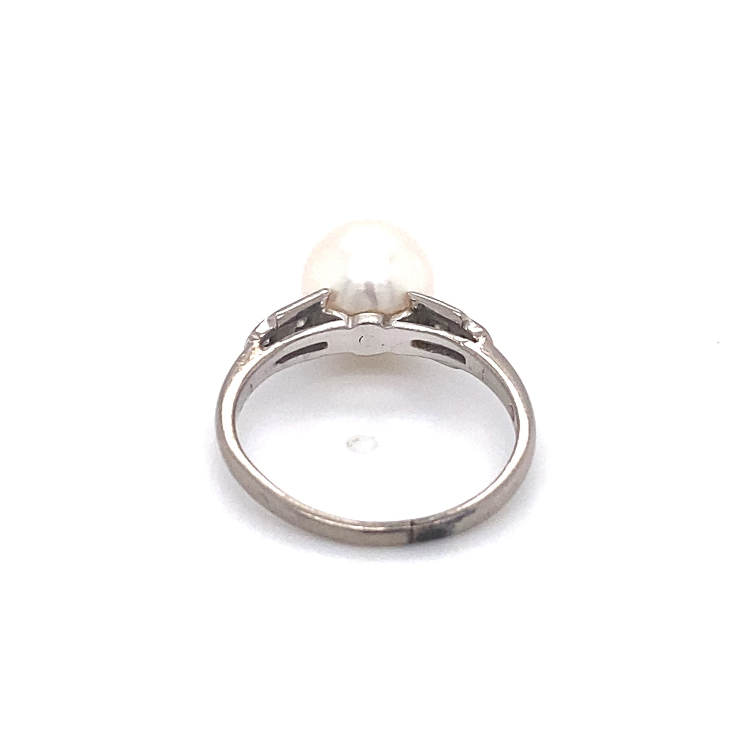 Circa 1940s Mikimoto 8.5mm Pearl and Diamond Ring in 14K White Gold