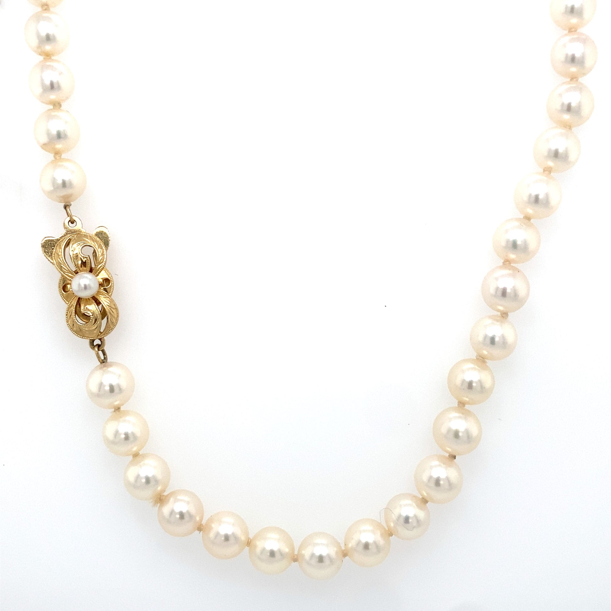 Estate Double Strand 23 Pearl Necklace with Floral Clasp