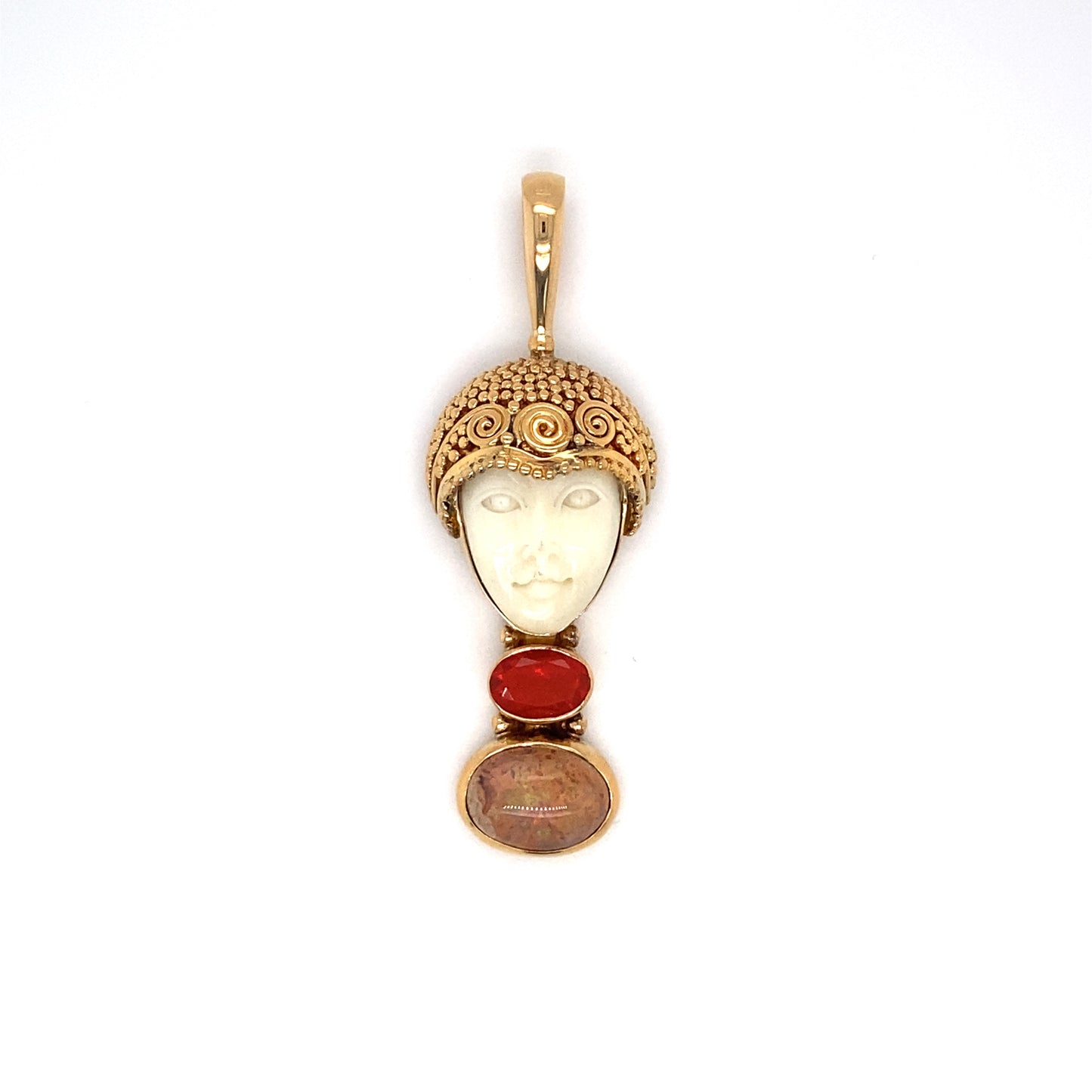 Sajen Goddess Pendant with Carved Quartz, Citrine and Opal in 18K Gold