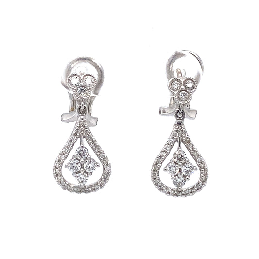 0.58 Carat Diamond Pear Shaped Dangle Earrings in 14K White Gold