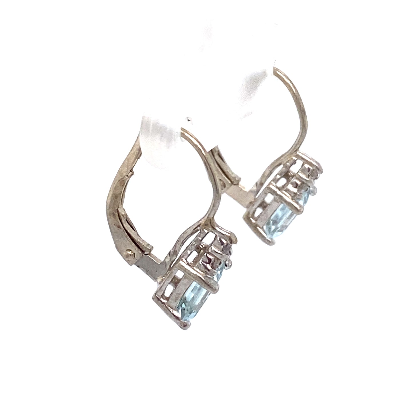 Circa 1950s 1.0 Carat Emerald Cut Aquamarine and Diamond Hoop Earrings in 14K White Gold