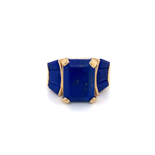 Circa 1950s Retro Lapis Lazuli Cocktail Ring in 14 Karat Gold