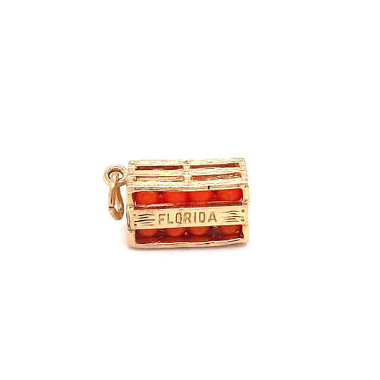 Circa 1980s Florida Oranges Crate Charm in 14K Gold