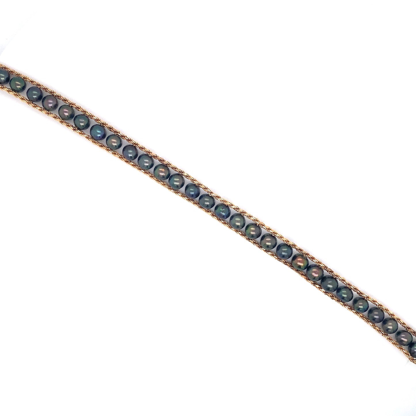 Circa 1980s Tahitian Black Pearl Line Bracelet in 14K Gold