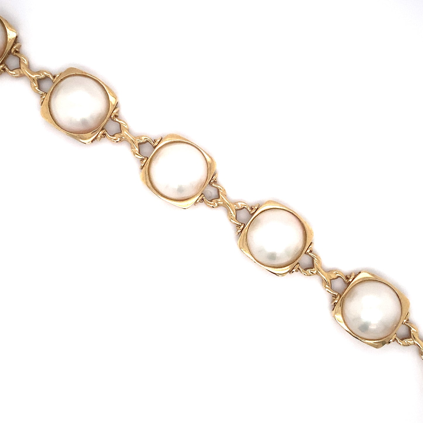 Circa 1980s 12.5mm Mabe Pearl Link Bracelet in 14K Gold