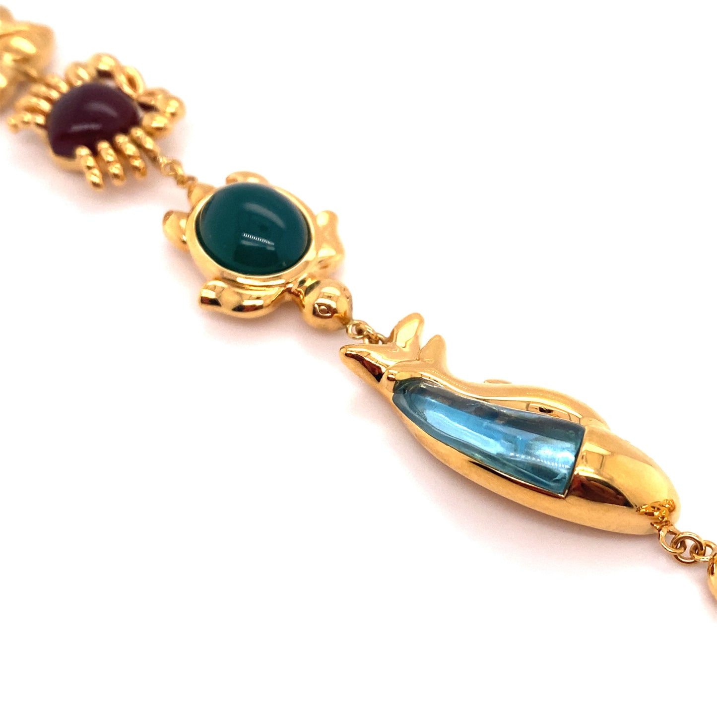 Circa 1990s Multi-Gemstone Sea Animal Link Bracelet in 14K Gold