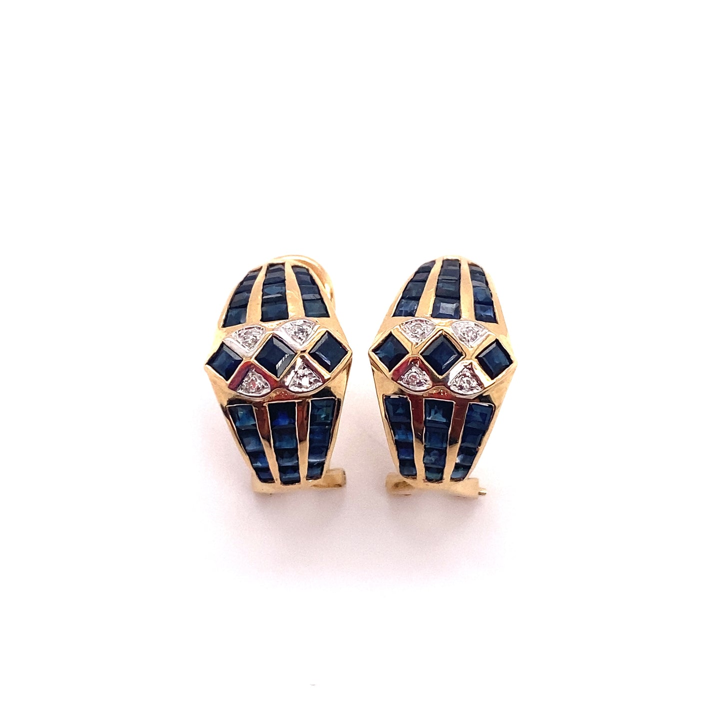 Circa 1950s Diamond and Sapphire Half Hoop Earrings in 14K Gold