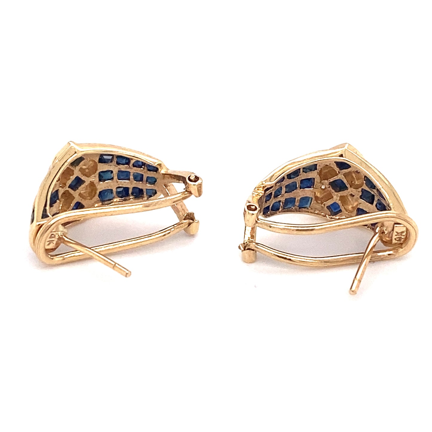 Circa 1950s Diamond and Sapphire Half Hoop Earrings in 14K Gold