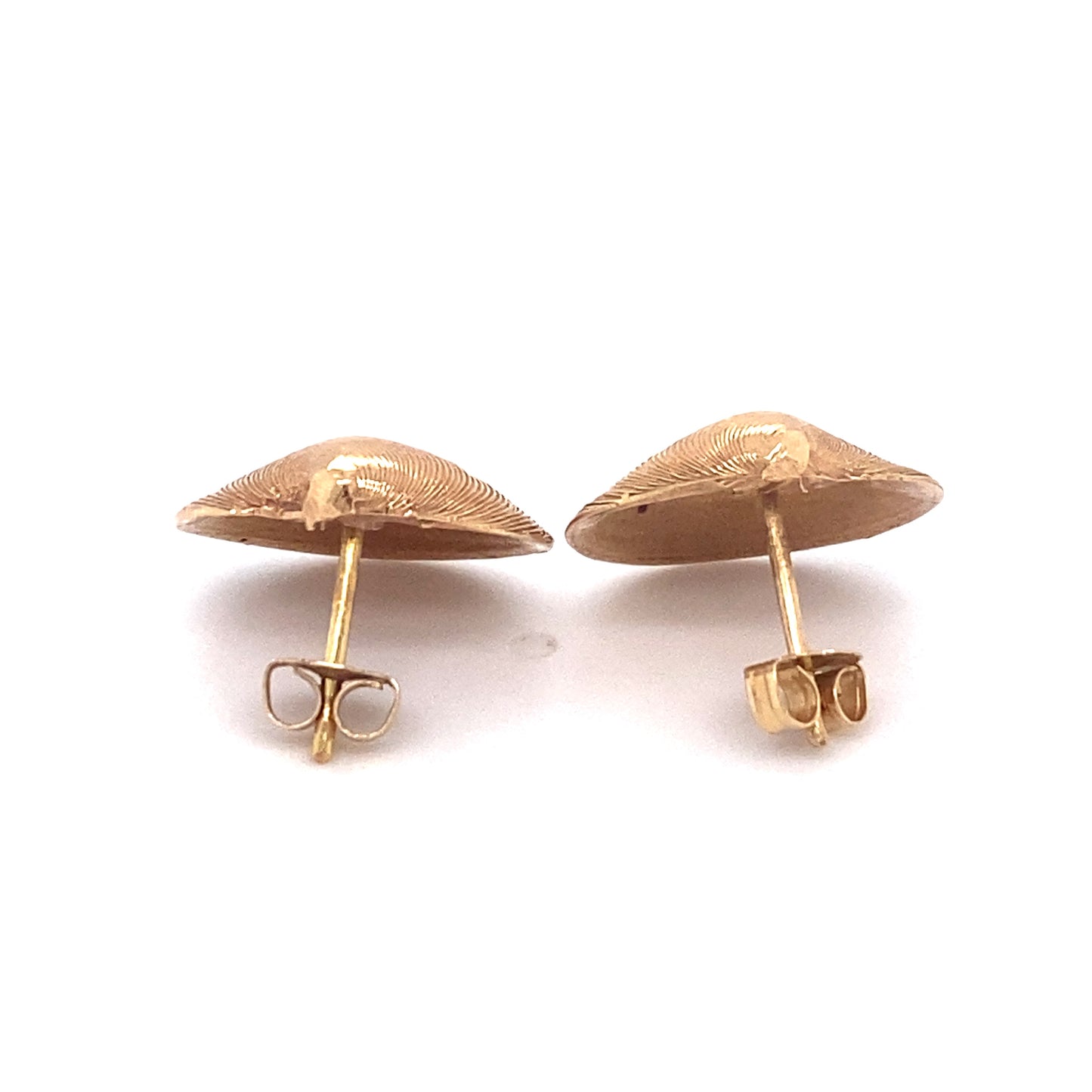Circa 1950s Scallop Seashell Stud Earrings in 14K Gold