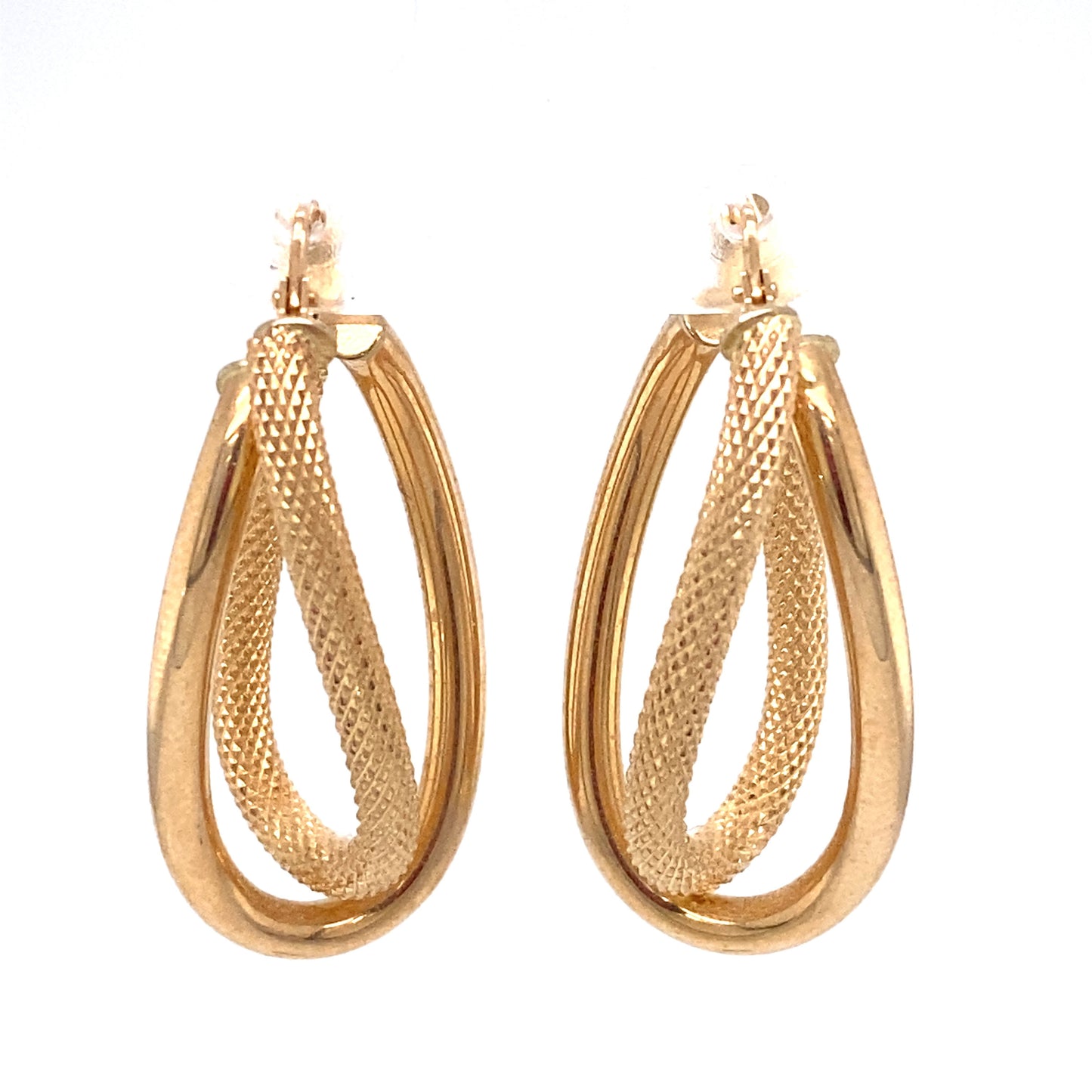 Circa 1990s Italian Twisted Oblong Double Hoop Earrings in 14K Gold