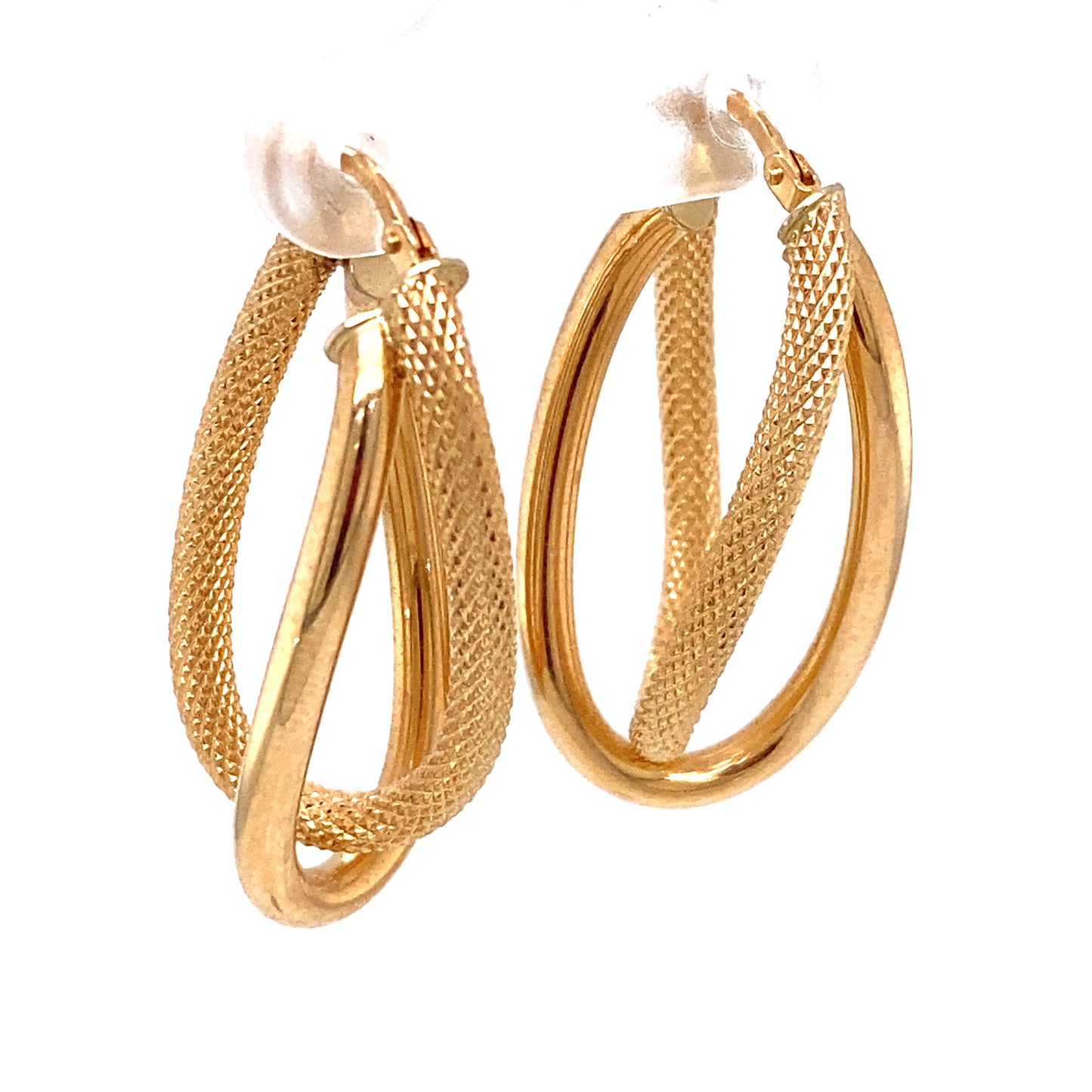 Circa 1990s Italian Twisted Oblong Double Hoop Earrings in 14K Gold