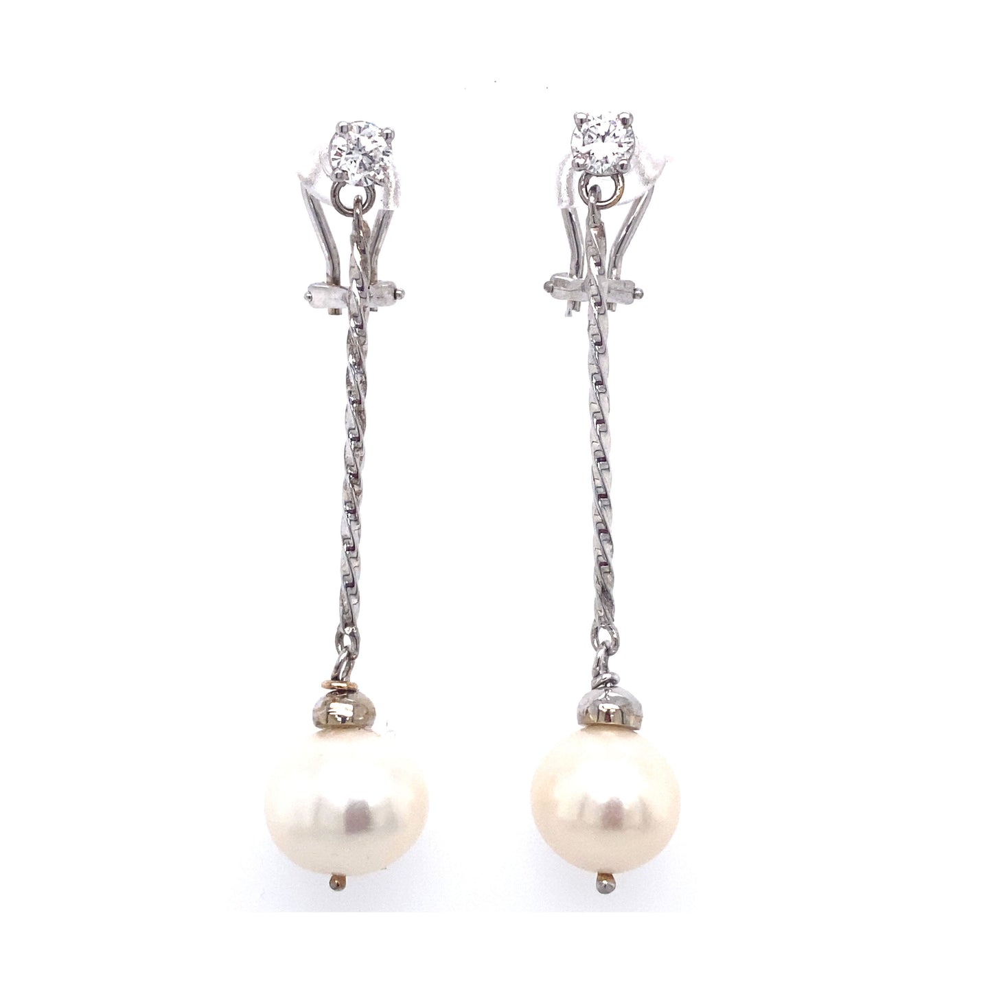 Circa 1980s 0.50 Carat Diamond Drop Earrings with Pearls in 14K White Gold