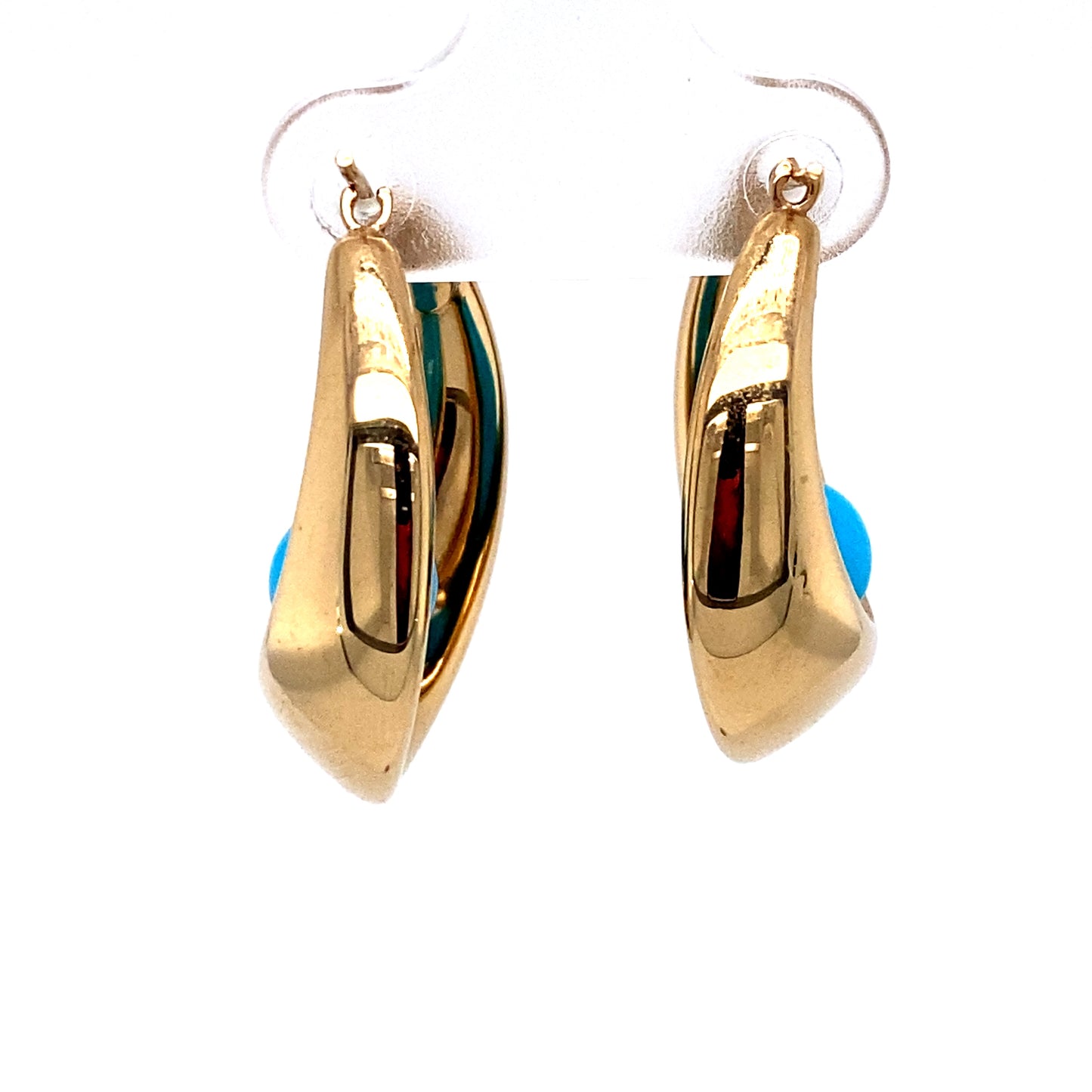 Circa 1950s Turquoise Bead Hoop Earrings in 14K Gold